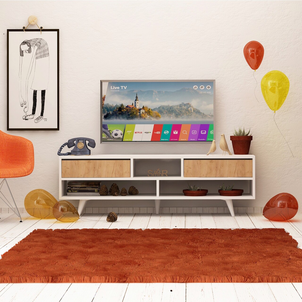 Comoda TV, Hanah Home, Angola, 140x40x35 cm, Stejar / Alb - imagine 6